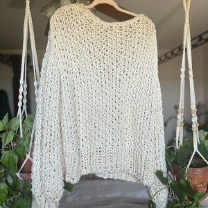 Anthropologie Cream Fisherman Knit Oversized Sweater